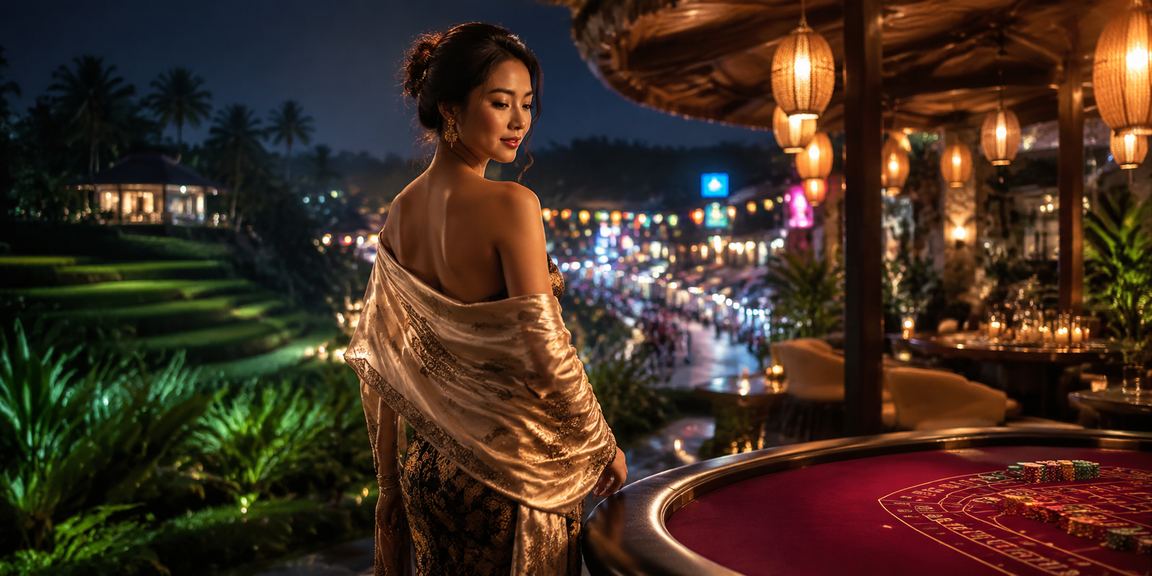 Permainan baccarat di suasana pasar malam yang ramai dan bercahaya