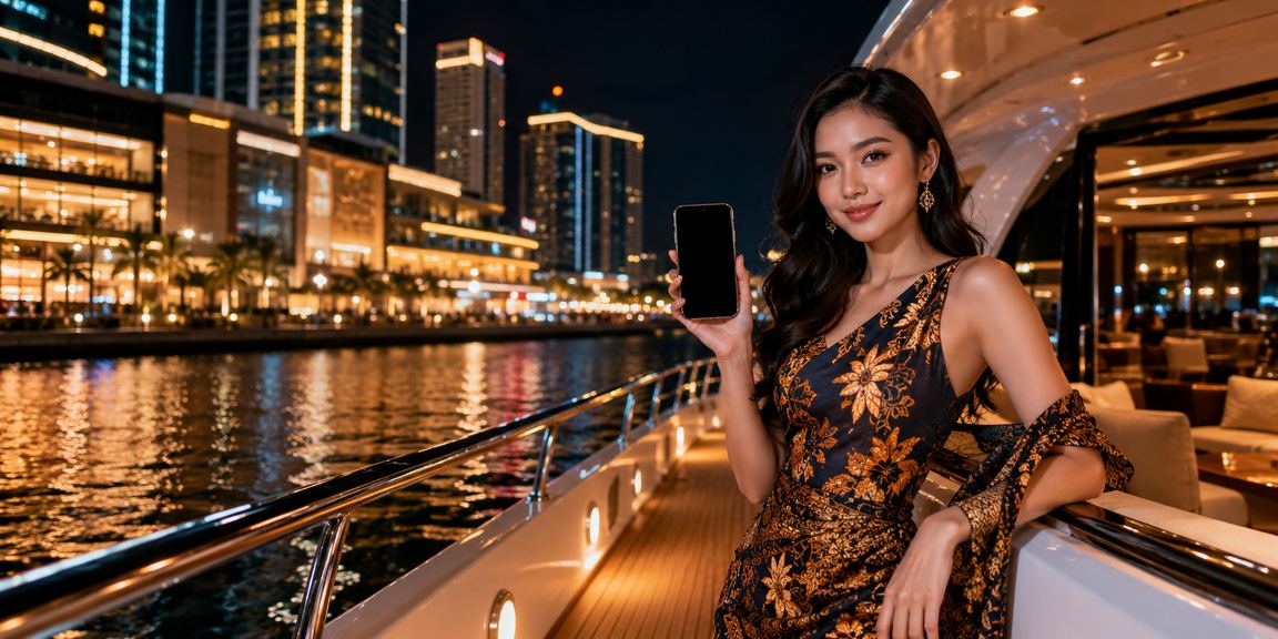 Wanita muda mengakses informasi bonus deposit garuda62 dari ponsel pintarnya