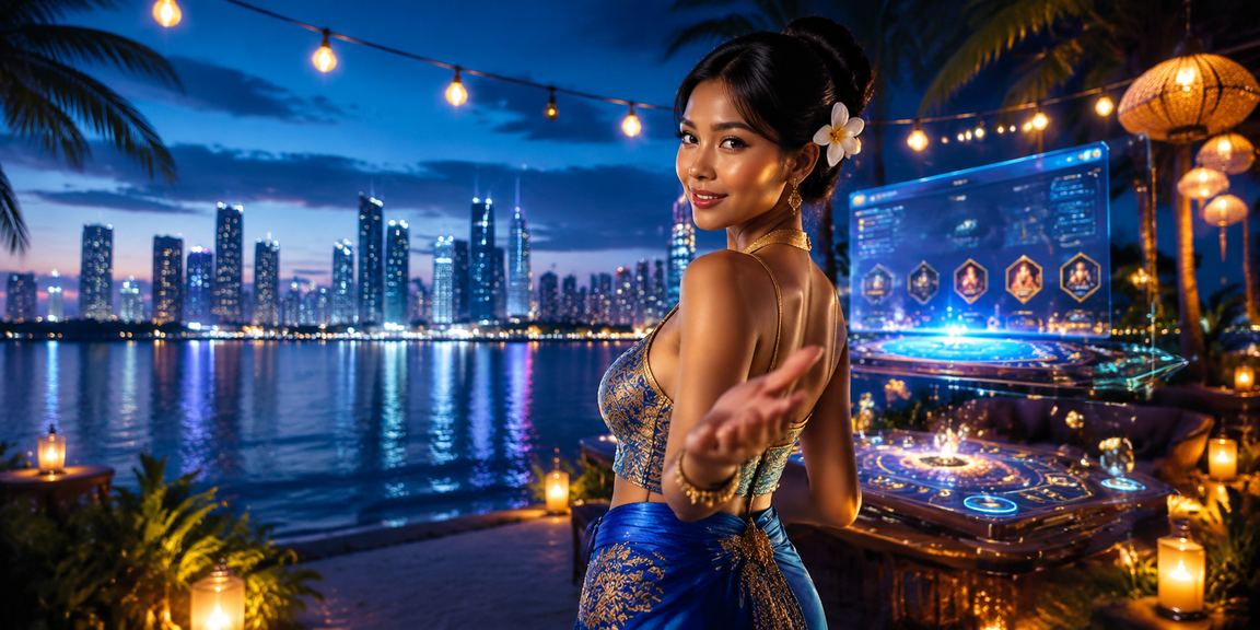 Suasana seru esports betting di pantai dengan pemandangan matahari terbenam